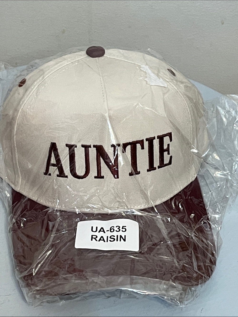 Zenana Auntie Embroidered Two-Tone Baseball Cap - Cream & Raisin New - Picture 4 of 4